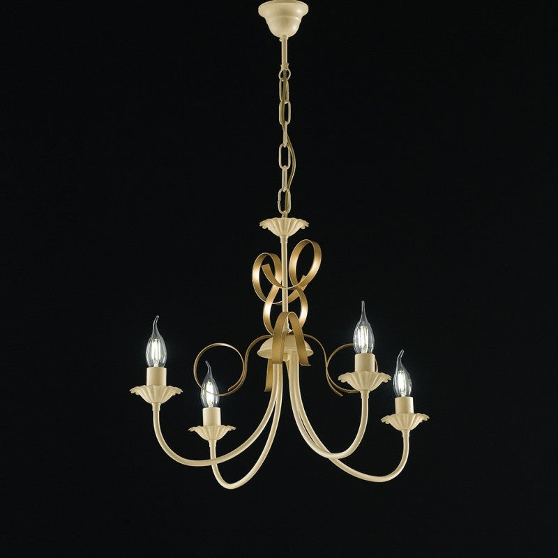 Lampadario in ferro Avorio decape Oro quattro luci 61x h47 cm