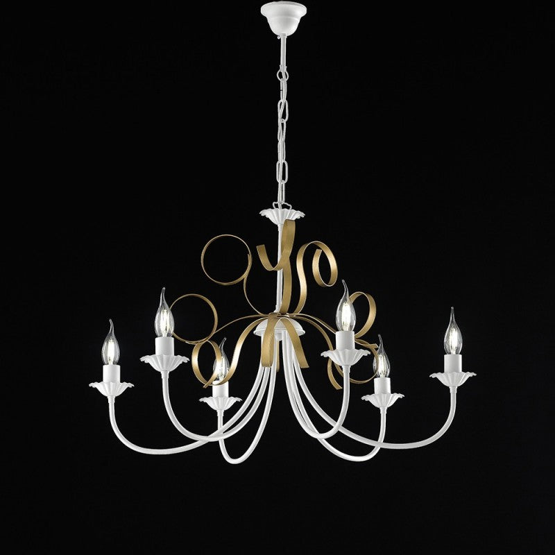 Lampadario in ferro Bianco shabby Oro sei luci 73x h50 cm