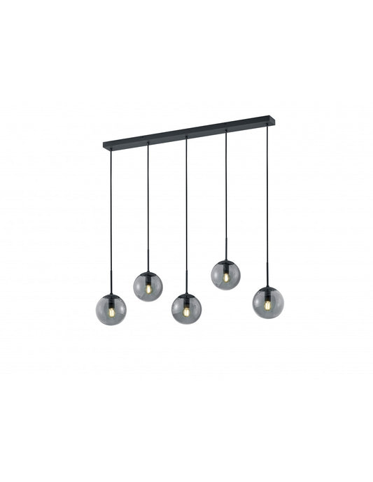 Sospensione in Linea 5 Sfere Vetro Fumé Balini Antracite Trio Lighting