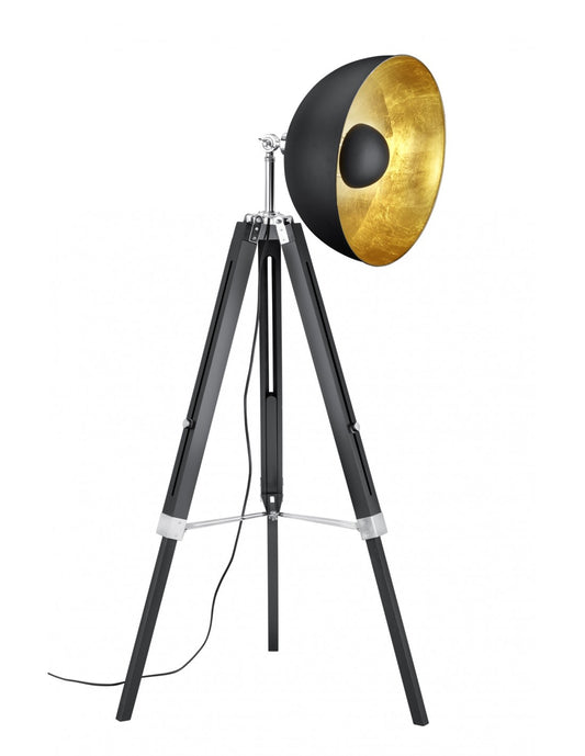 Piantana Vintage Treppiede Parabola Nero e Oro Liège Trio Lighting