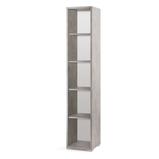 Modern tall bookcase in Beton Cemento wood with four shelves 39x41x h199 cm