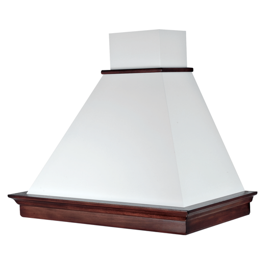 Cappa aspirante MARY in acciaio inox bianca e cornice in legno colore tabacco cm 60
