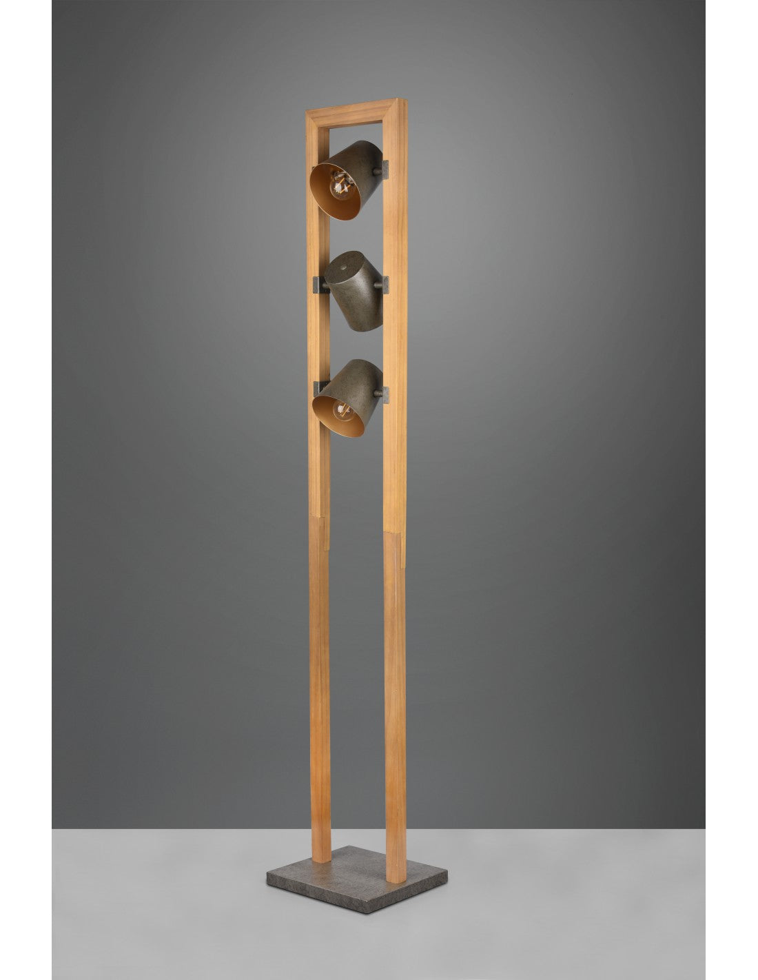 Piantana Legno Vintage 3 Spot Cono Orientabili Metallo Nichel Bell Trio Lighting