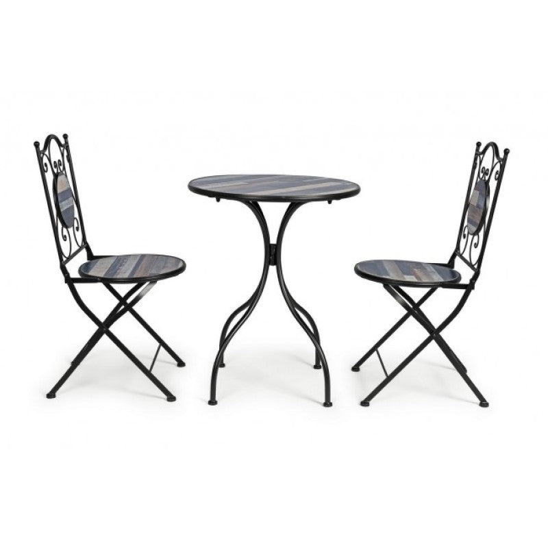 Set da giardino tavolo e 2 sedie con decori in ceramica Huston