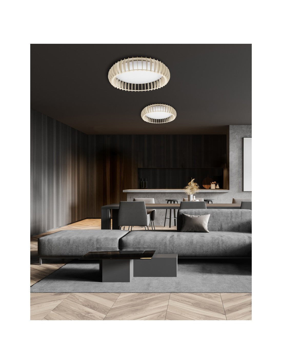 Plafoniera Legno Naturale Led 38w Dimmer Monte Trio Lighting