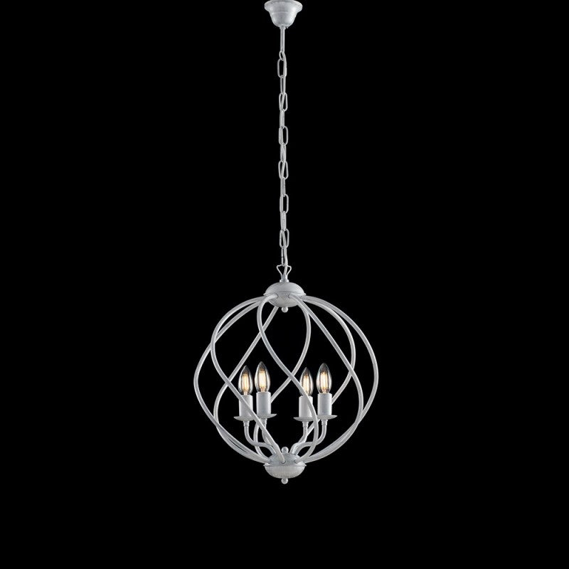 Lampadario deco sospensione ferro Bianco Argento quattro luci 43x h50 cm