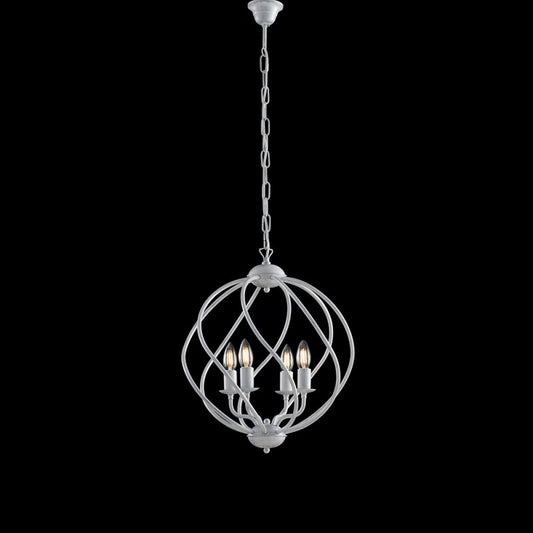 Lampadario deco sospensione ferro Bianco Argento quattro luci 43x h50 cm