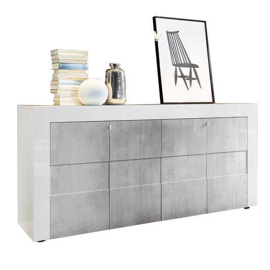 Mobile madia 4 ante grigio e struttura bianca  181x42xh.84 cm.