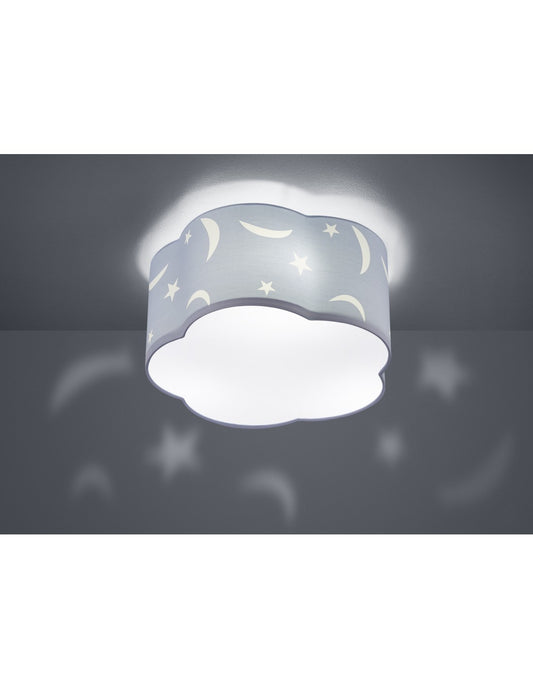 Plafoniera Stanza Bambino Moony Azzurro Decori Lune e Stelle Ø40 cm Trio Lighting