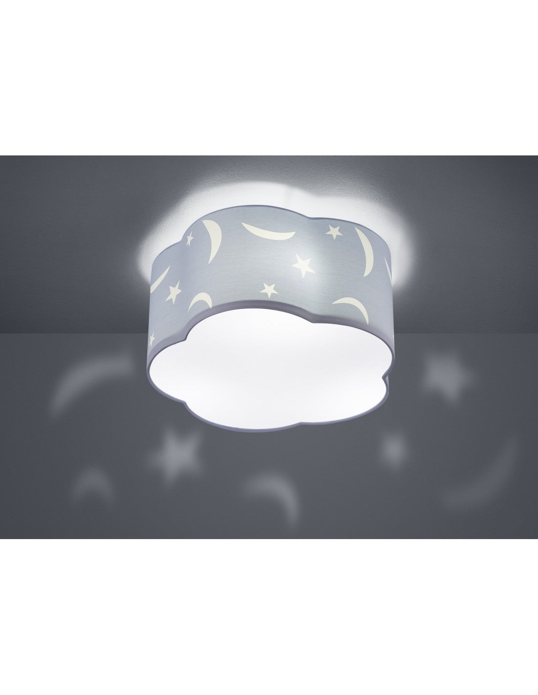 Plafoniera Stanza Bambino Moony Azzurro Decori Lune e Stelle Ø40 cm Trio Lighting