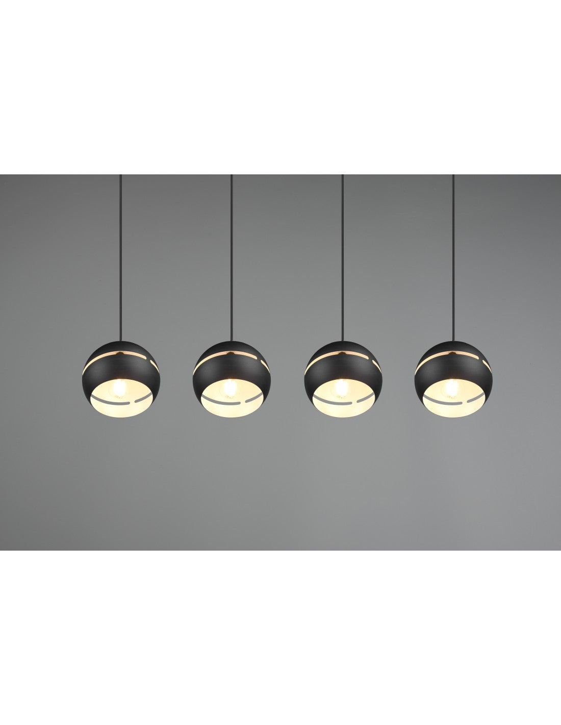 Sospensione Lineare Fletcher 4 Diffusori Sferici Nero Trio Lighting