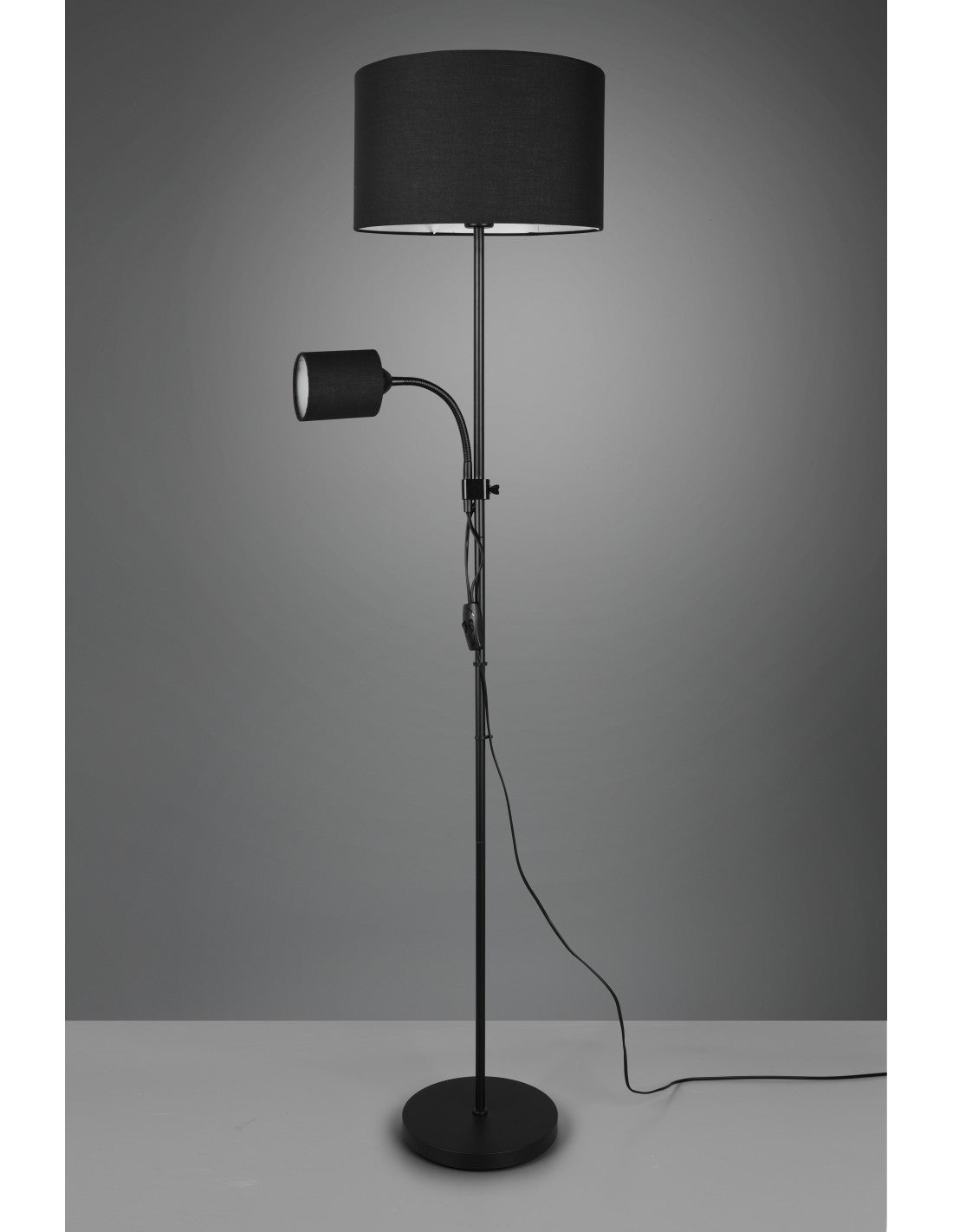Piantana Owen 1xE27+Spot Nero E Paralume Tessuto L36 cm Trio Lighting