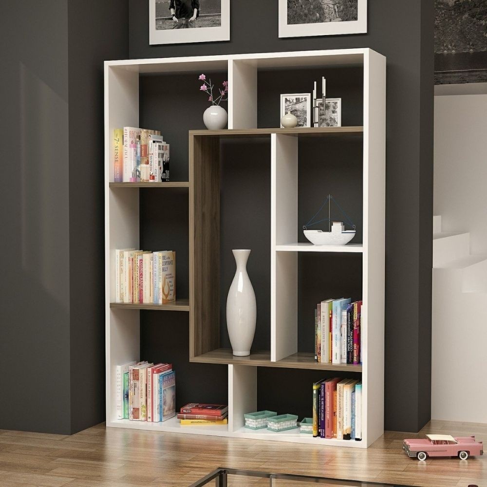 Libreria Liam bianca dettaglio geometrico noce 100x136h
