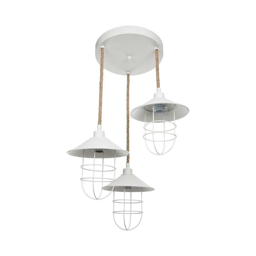 Lampada a sospensione Bulut ASZ0632 3 luci metallo bianco e corda EFFEZ