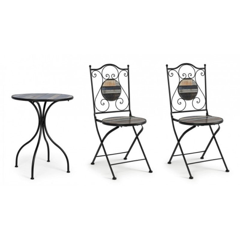 Set da giardino tavolo e 2 sedie con decori in ceramica Huston