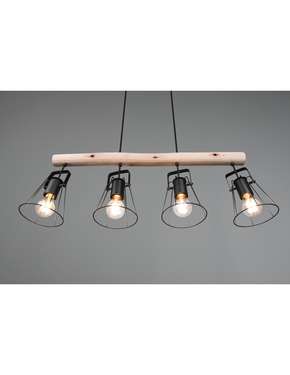 Sospensione Barra Legno 4 Luci Jaipur Industriale Vintage Nero E Legno Trio Lighting