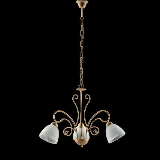Lampadario in ferro Avorio tre luci paralumi in vetro Alabastro Bianco 52x h45 cm