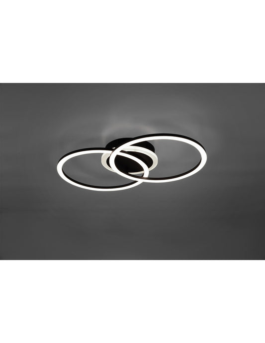 Plafoniera Venida Doppio Cerchio Nero Led 25w Dimmerabile L50 cm Trio Lighting