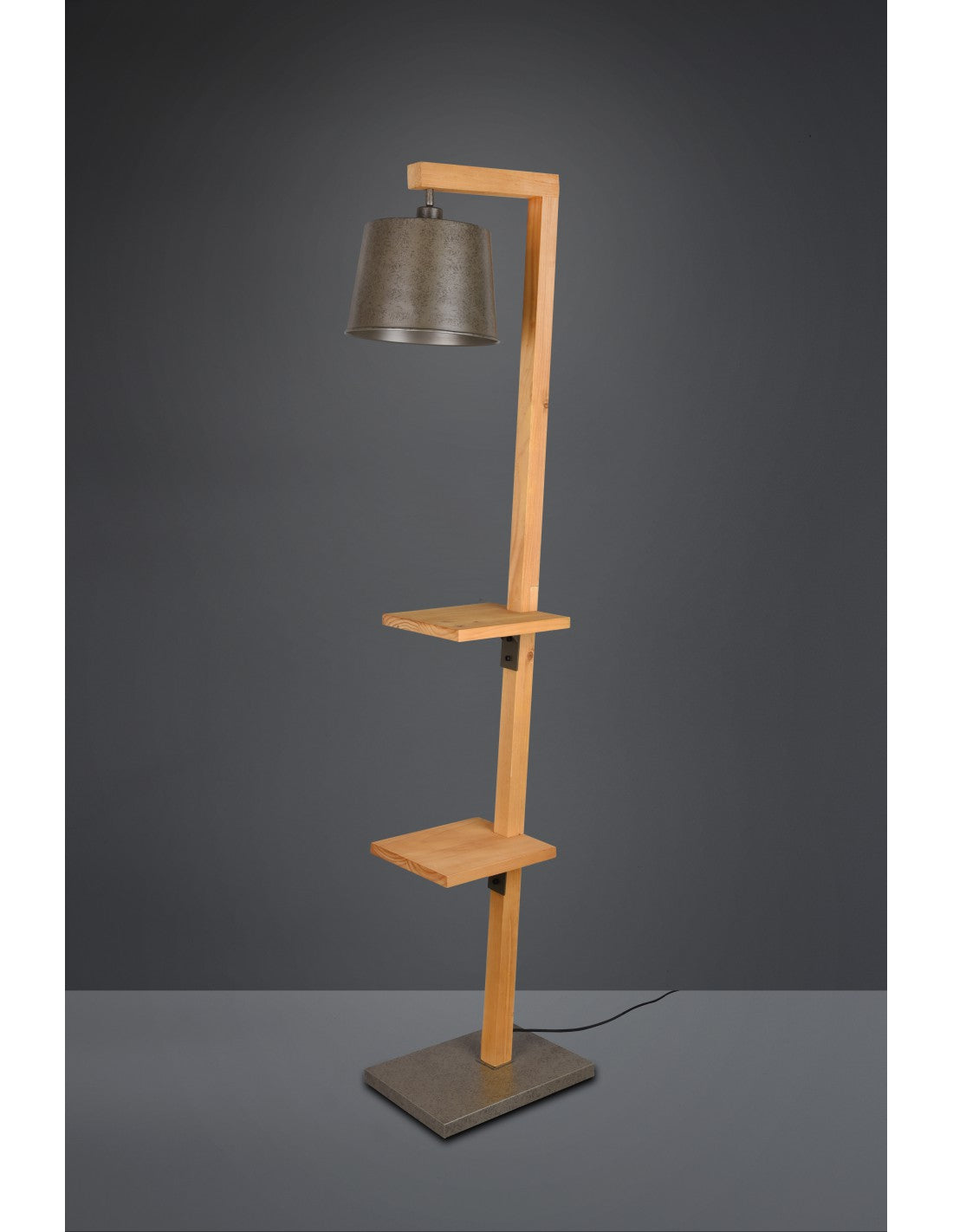Piantana Vintage Mensole Legno Paralume Nichel Rodrigo Trio Lighting