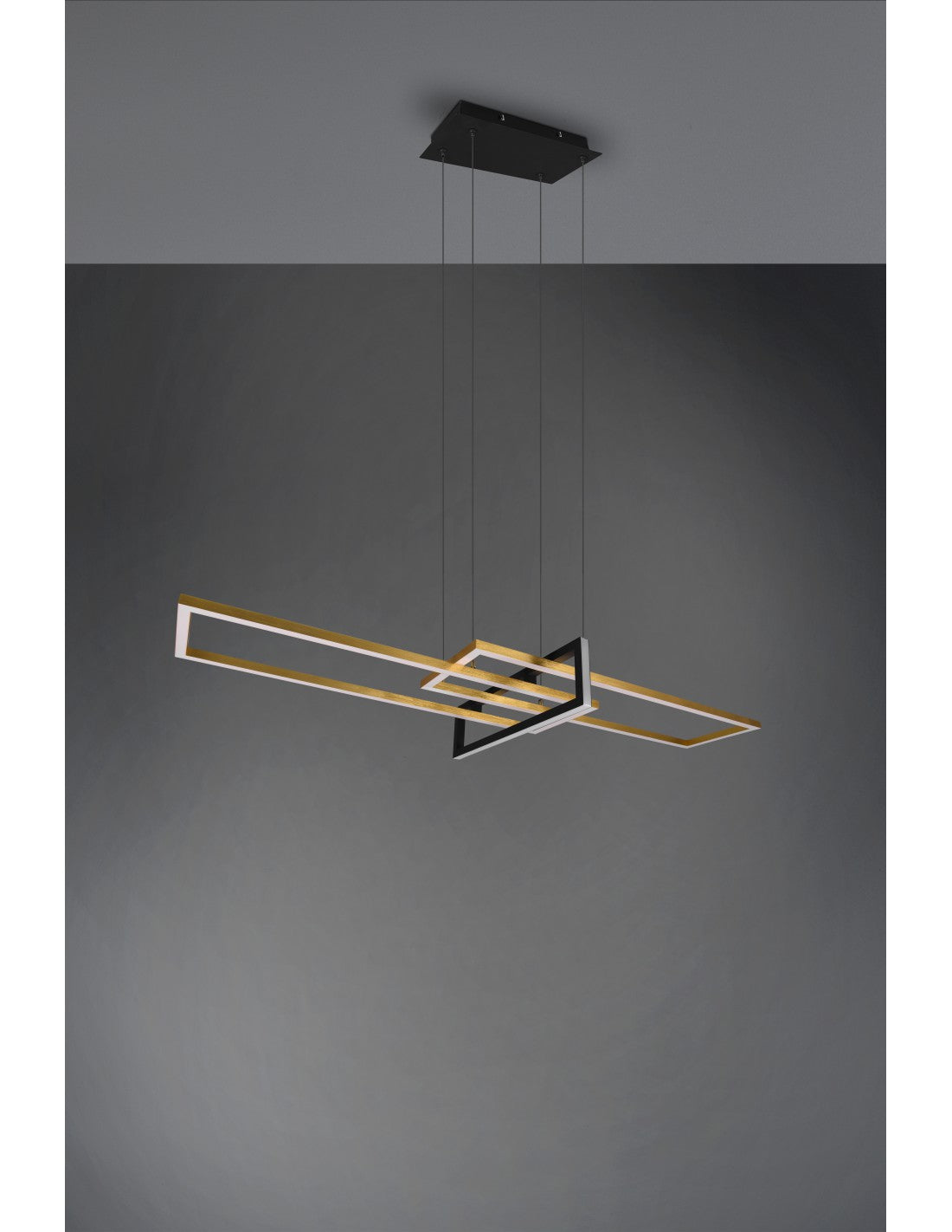 Sospensione Salinas 3 Rettangoli Led 34w Oro-Nero L110 cm Dimmerabile Trio Lighting