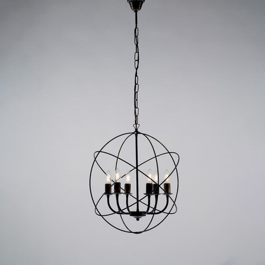Lampadario deco  sospensione in ferro Nero Oro sei luci 51x h55 cm