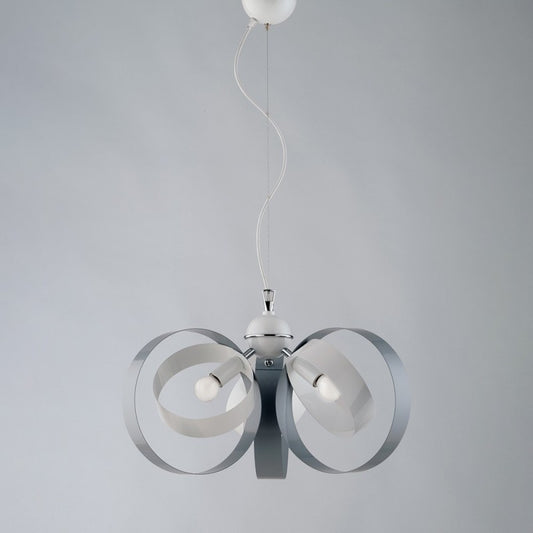 Lampadario a sospensione in ferro tre luci Bianco Grigio 44x h26 cm