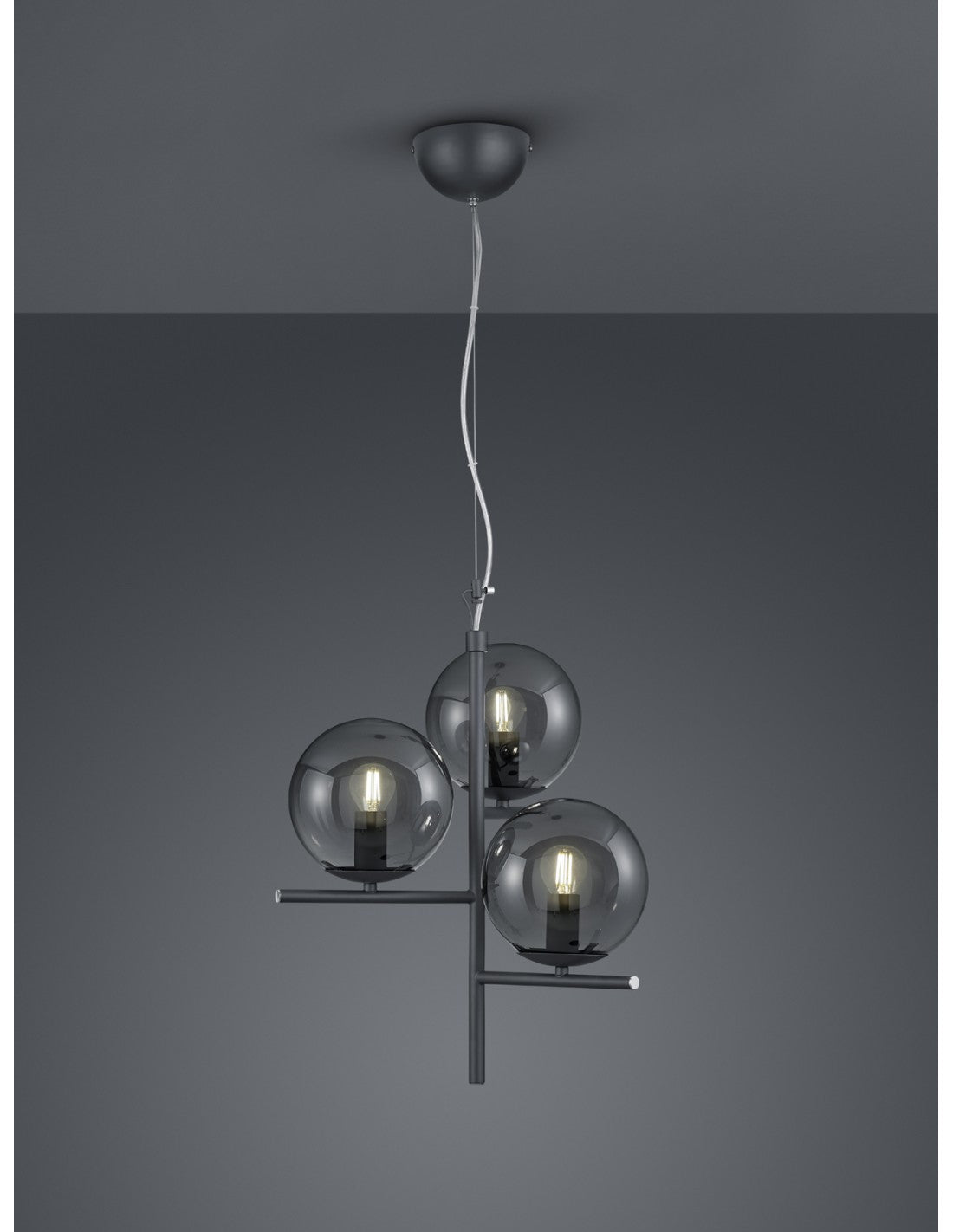 Sospensione 3Luci Sfere Vetro Fumé Antracite Ø40 cm Pure Trio Lighting