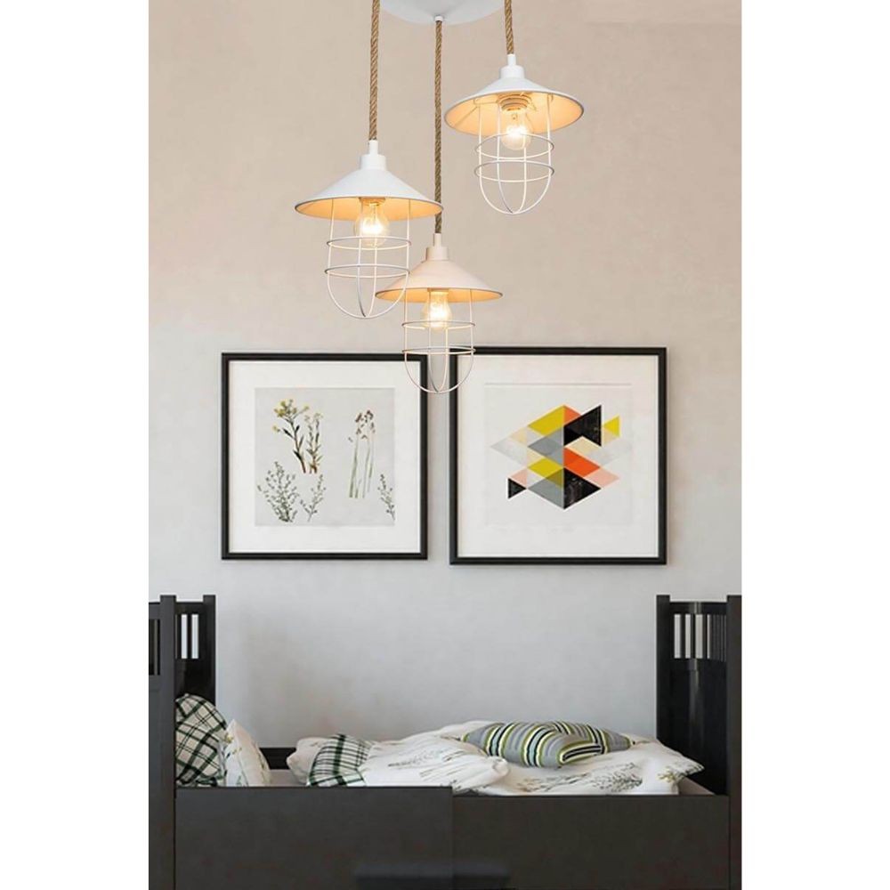 Lampada a sospensione Bulut ASZ0632 3 luci metallo bianco e corda EFFEZ