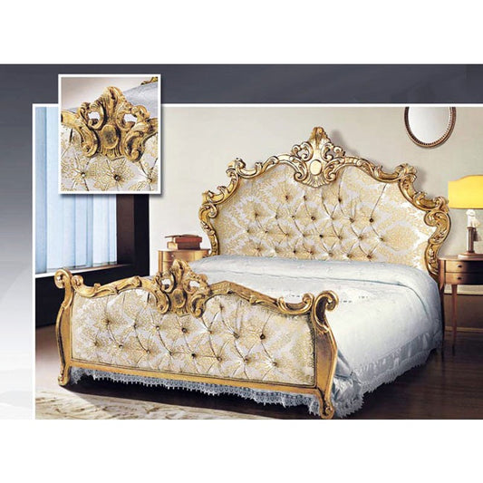 Letto  matrimoniale con  testiera e pediera barocco in tessuto damascato 172x212xh.165 cm