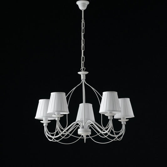 Lampadario in ferro Bianco shabby cinque luci paralumi bianchi 69x h45 cm