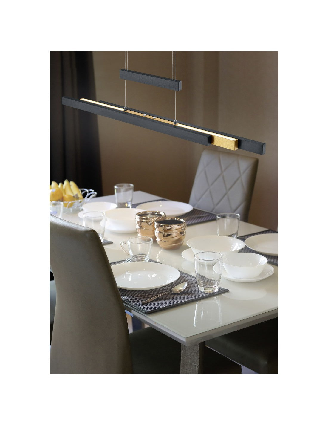 Lampadario Ufficio Moderno Trajan Doppio Led Touch Dimmer Nero E Ottone Trio Lighting